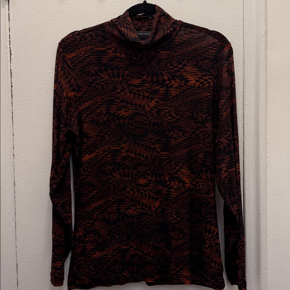 Johnny Was Mesh Long Sleeve Turtleneck Top